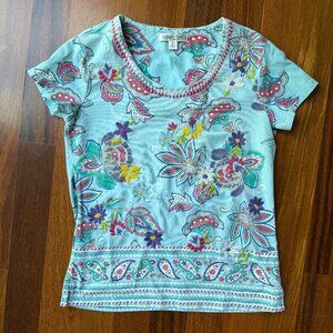 Coldwater Creek Sz XS Paisley Floral Embroidered Scoop Neck T Shirt